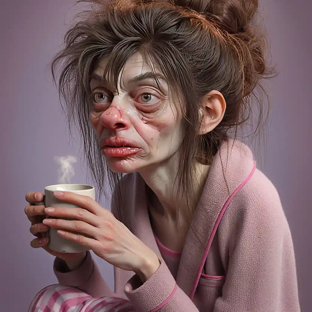 Angry elderly woman in pink armchair in cozy room