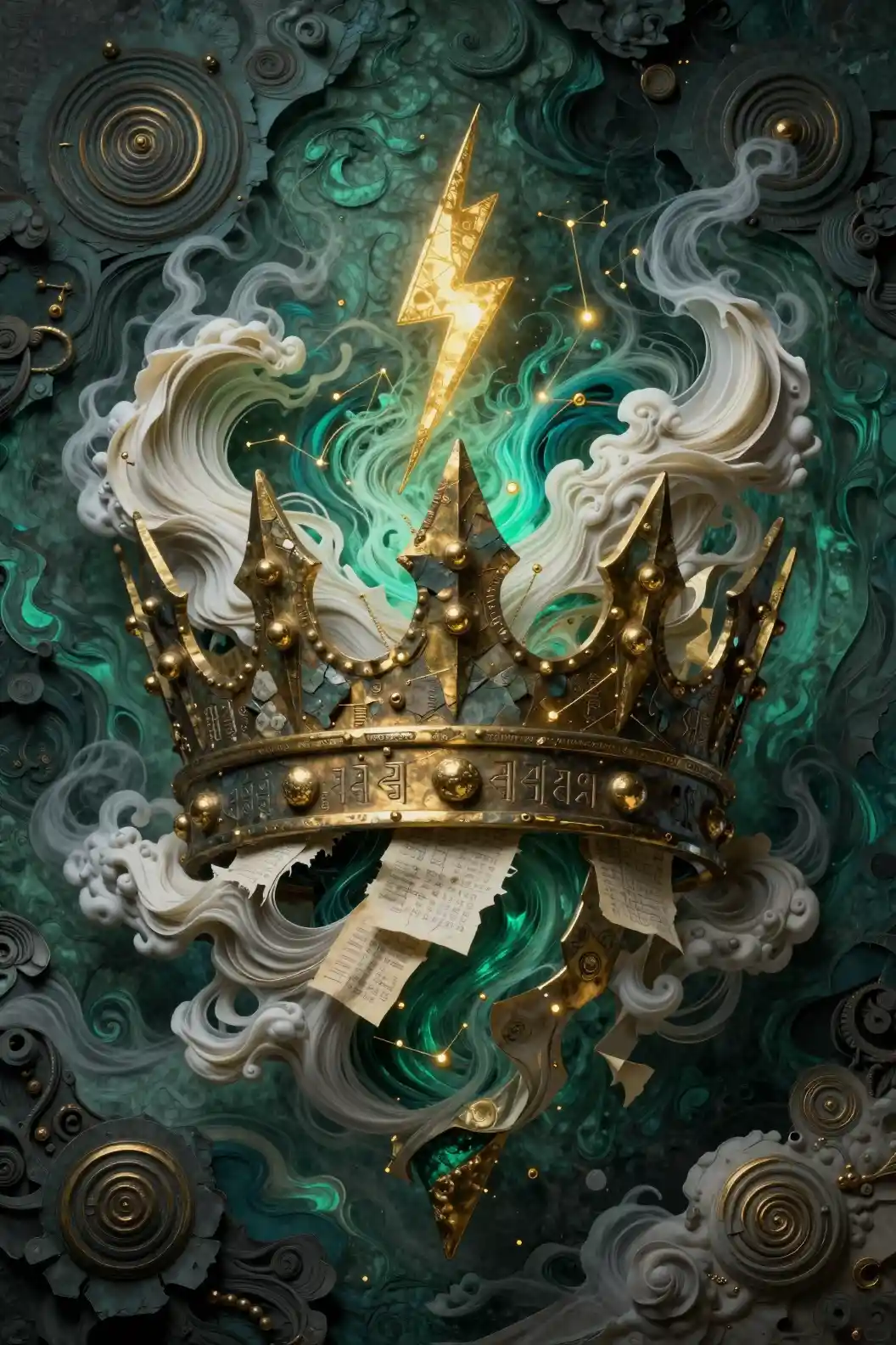 Surreal Floating Crown Forged From Stone Paper And Bronze
