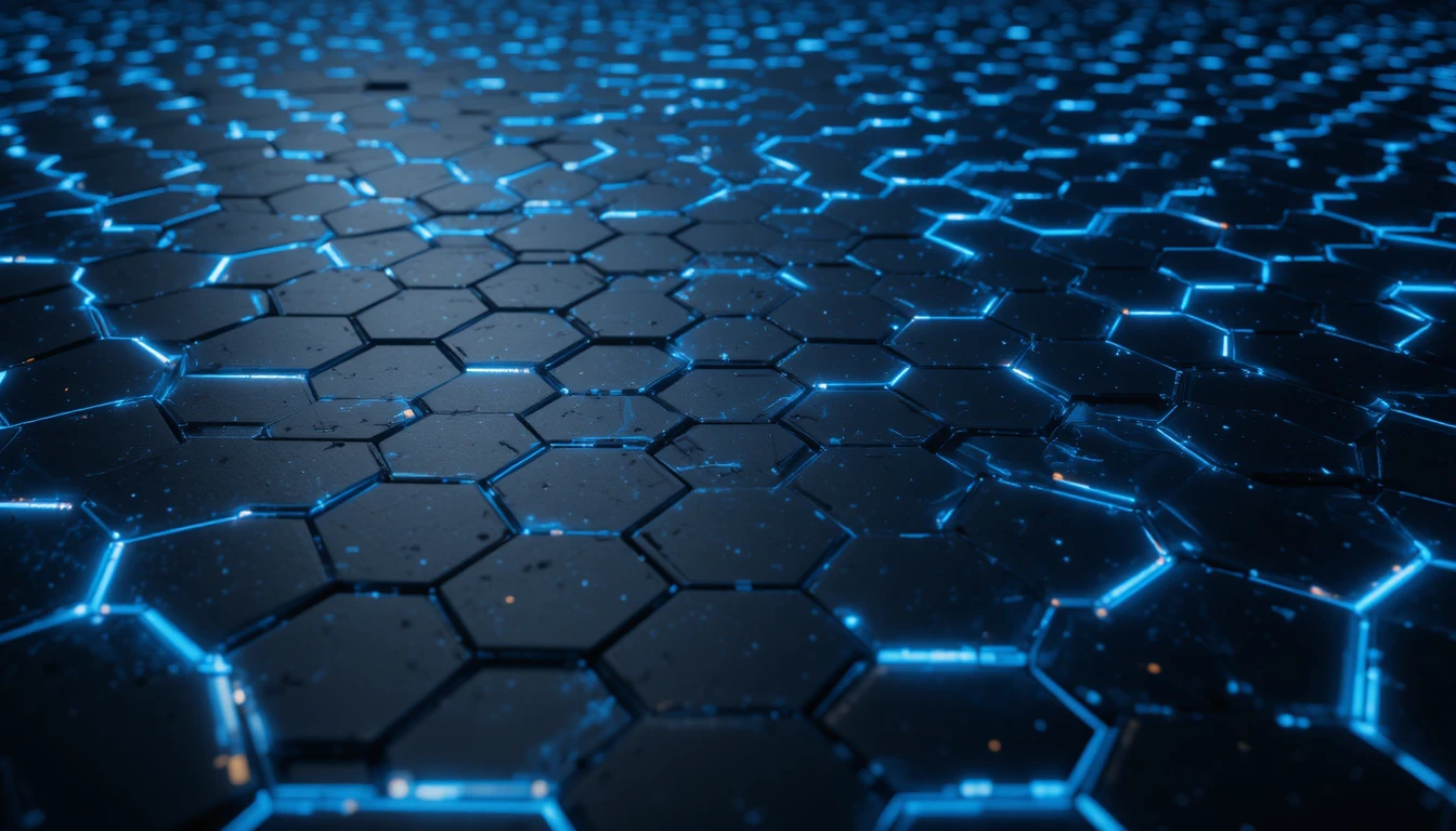 Futuristic Black Hexagon Surface With Electric Blue Neon Lines