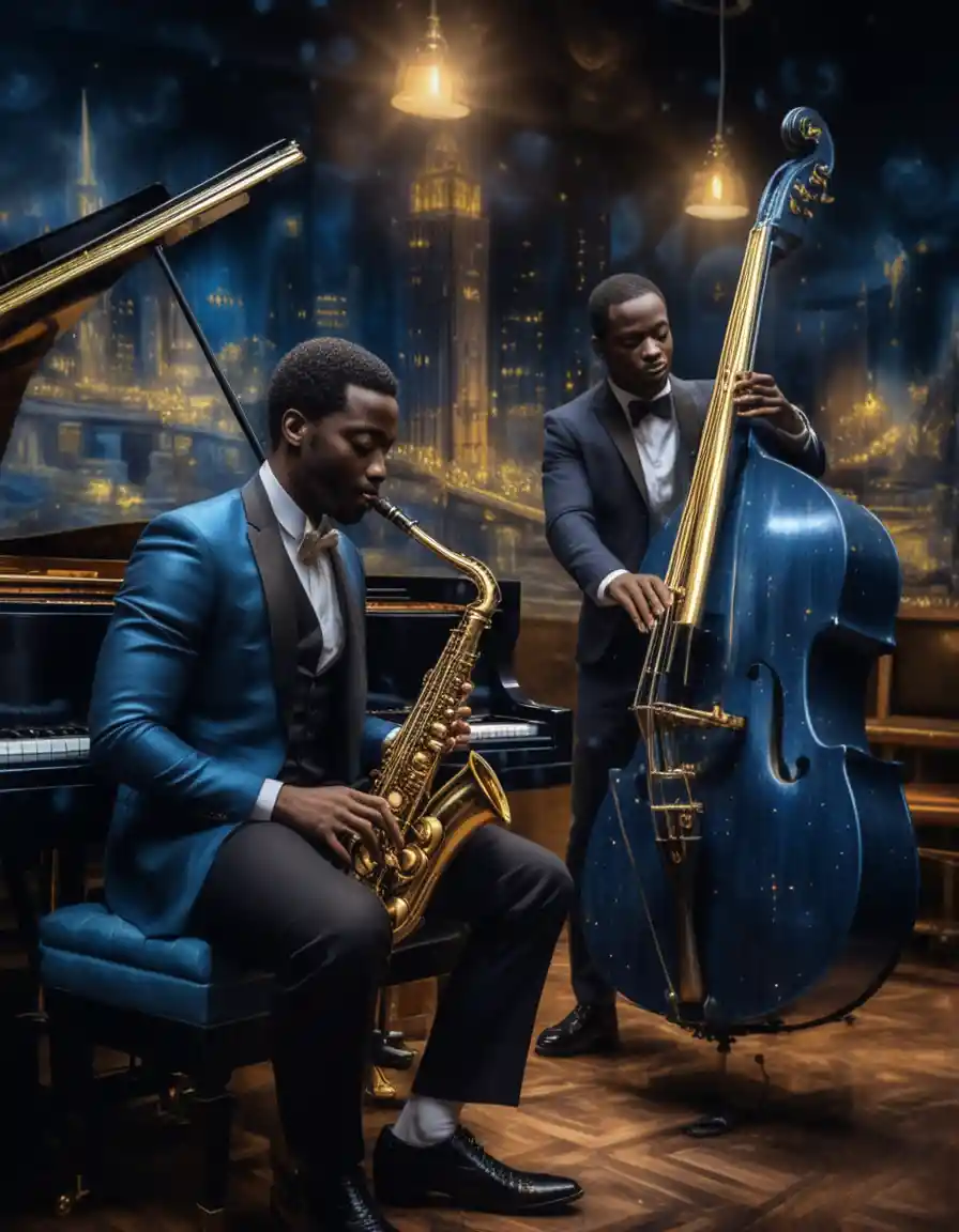 Elegant jazz saxophonist performing in a luxurious club