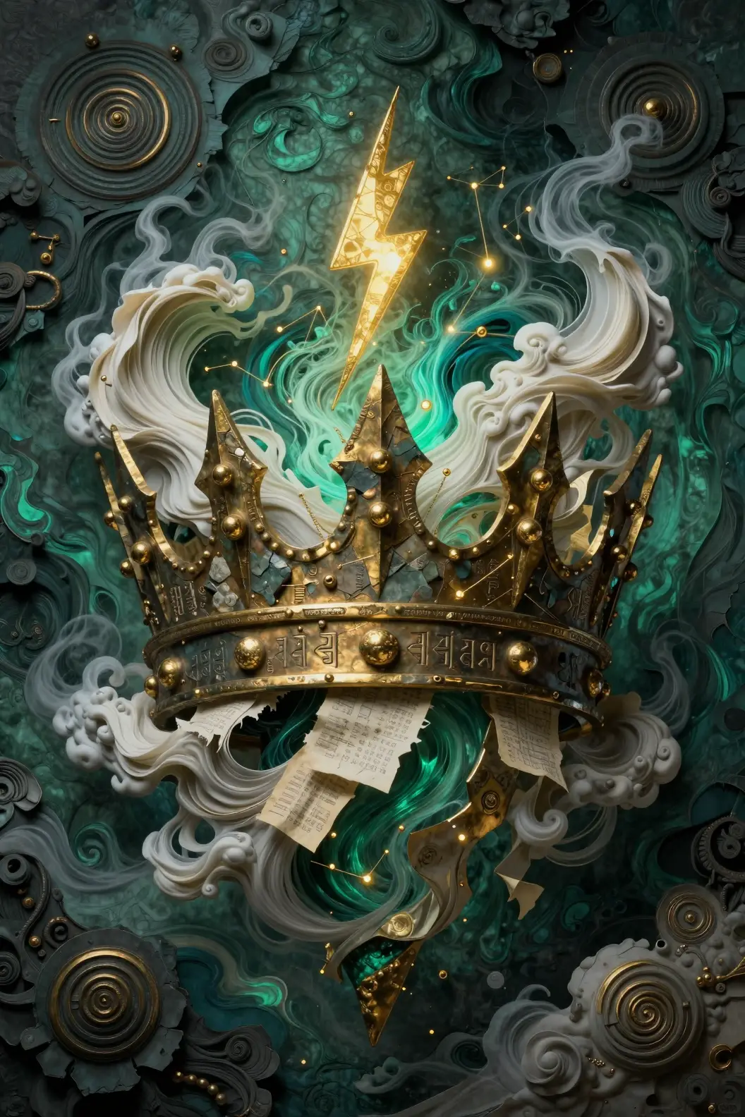 Couronne Flottante Surréaliste Forgée en Pierre, Papier et Bronze