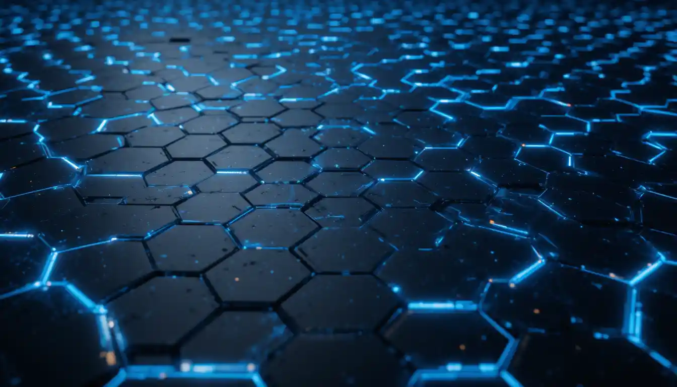 Futuristic Black Hexagon Surface With Electric Blue Neon Lines