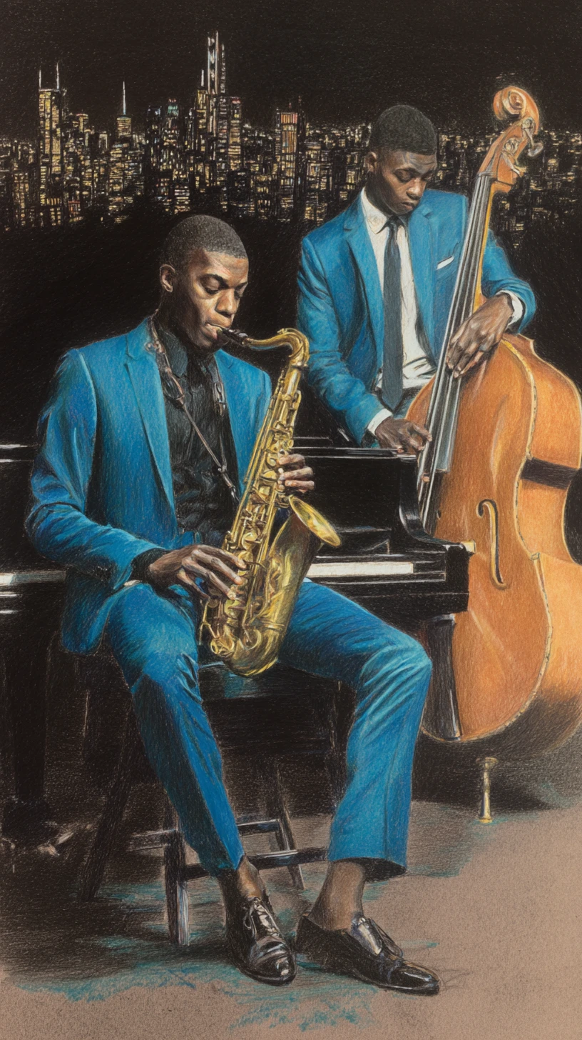Elegant jazz musicians in a luxurious night club scene
