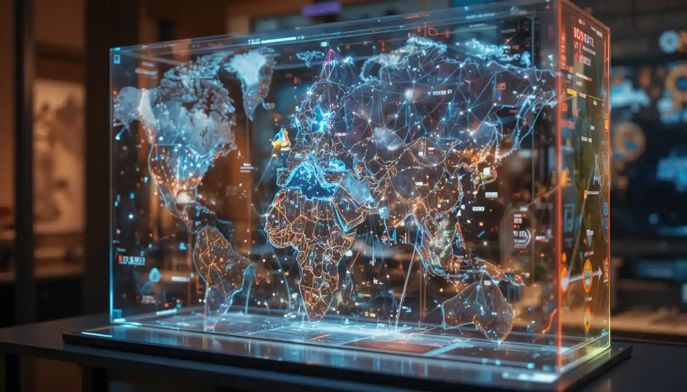 Modello meteorologico olografico futuristico con interfaccia dati luminosa