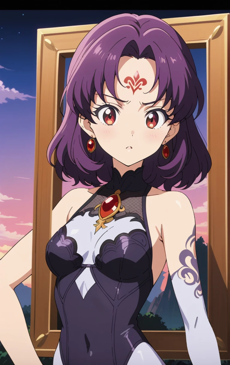 紫色蕾絲內衣刺青女子與神祕紅色寶石