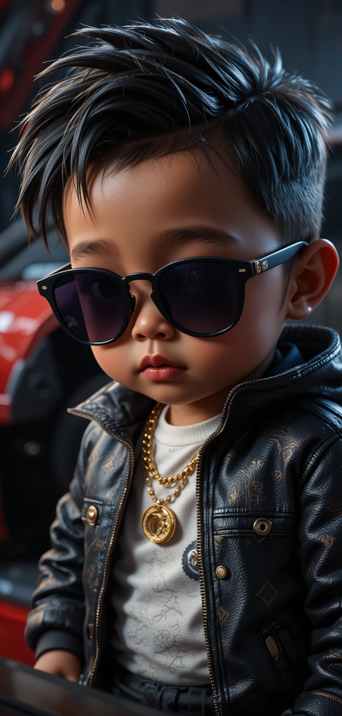 眼鏡をかけたラッパー風ベビー男の子のカートゥーンポートレート