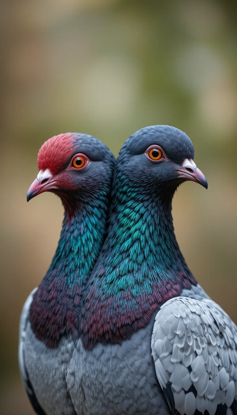 1つの体に2つの頭を持つ鳩とコントラストカラーの頭部