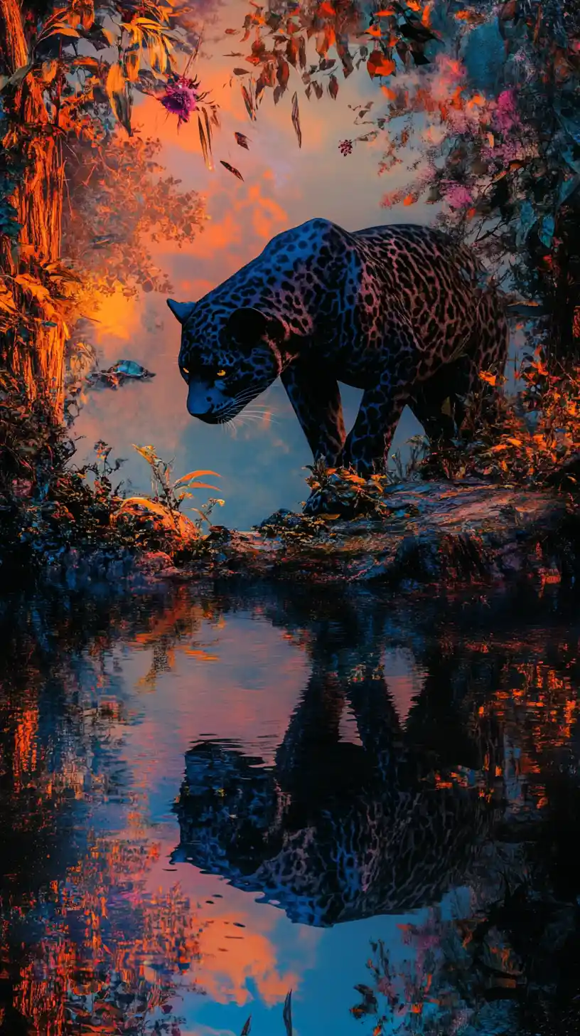 Illusione surreale di una pantera in una scena onirica mutevole