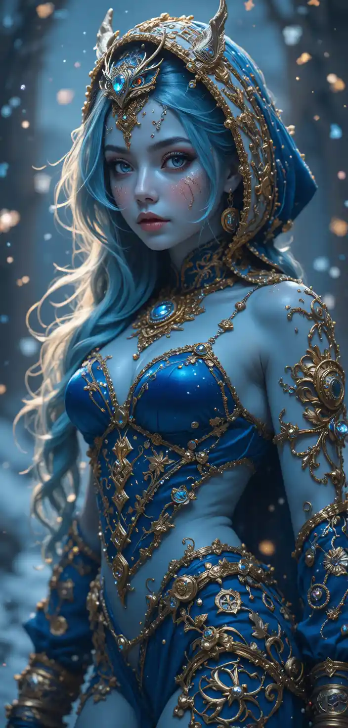 Anime warrior woman with glowing runes and butterflies