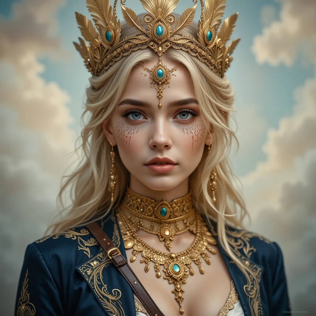 Young crowned woman in ornate fantasy royal portrait