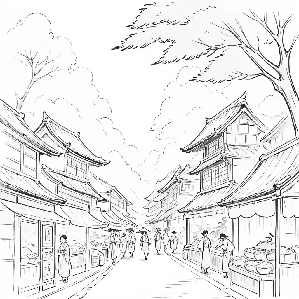 Sérénité d’une peinture japonaise à l’encre de voyageurs en ville