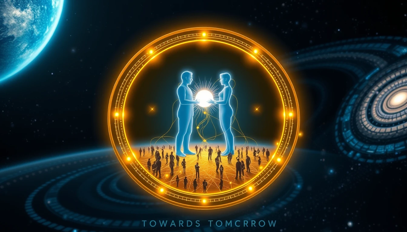 Human and AI figures sharing a glowing sphere of knowledge