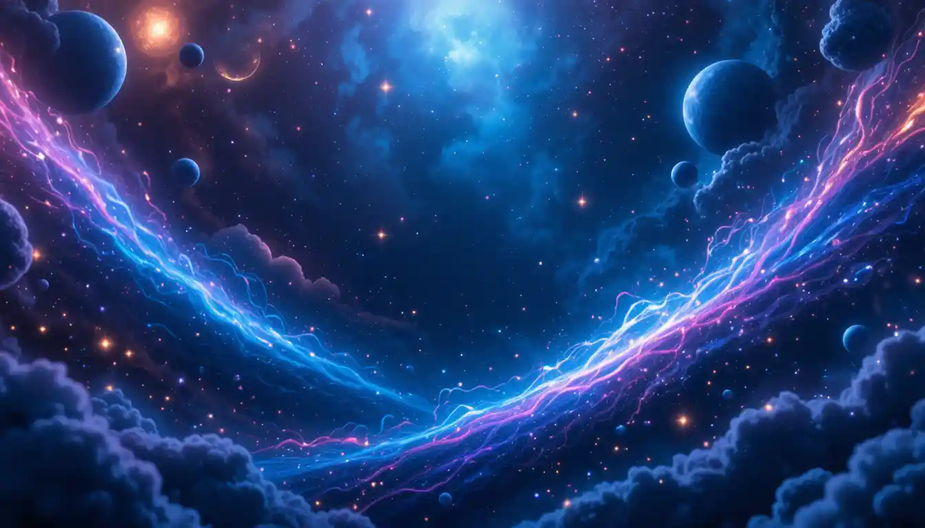 Cinematic cosmic banner for an animated universe channel