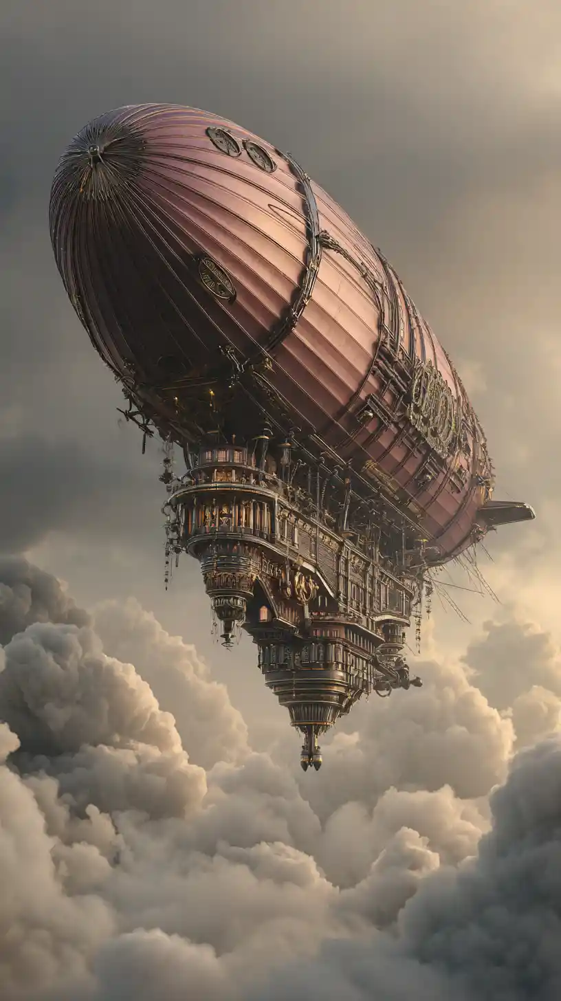 Futuristisches Luftschiff dockt über einer gewaltigen Fantasy-Stadt an