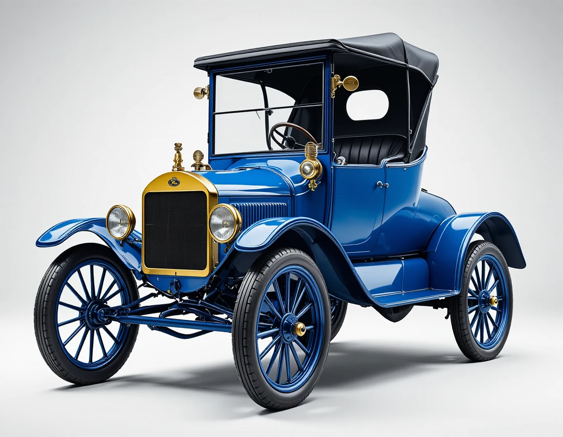Blaues Vintage-Auto im Ford-Stil in sauberer Studio-Seitenansicht
