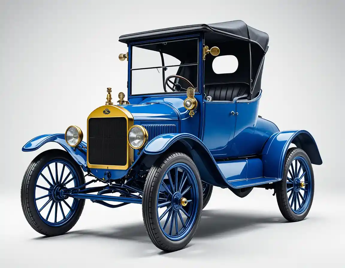 Blaues Vintage-Auto im Ford-Stil in sauberer Studio-Seitenansicht