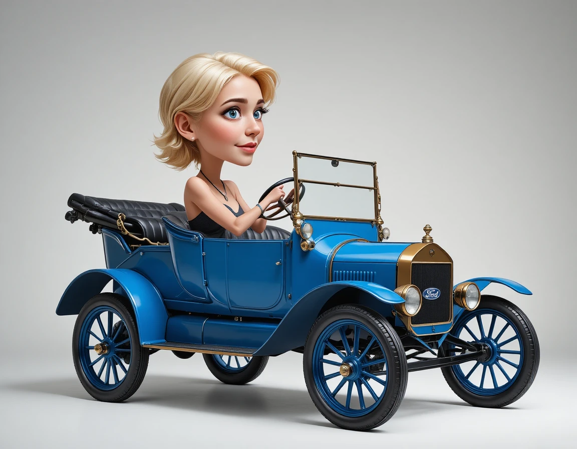 Ford Model T azul vintage em perfil de estúdio limpo
