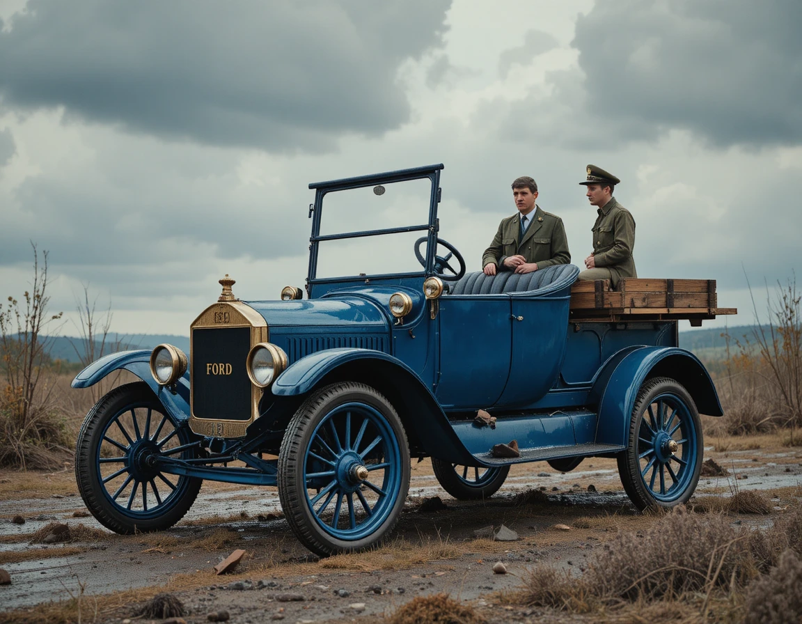 Blaues Vintage-Auto im Ford-Stil im sauberen Studio-Profil