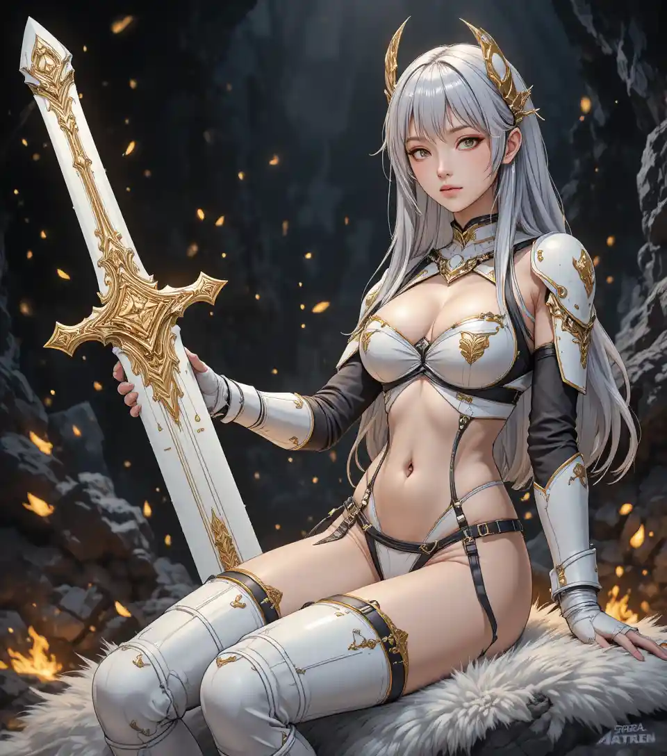 Anime valkyrie princess with colossal ornate buster sword