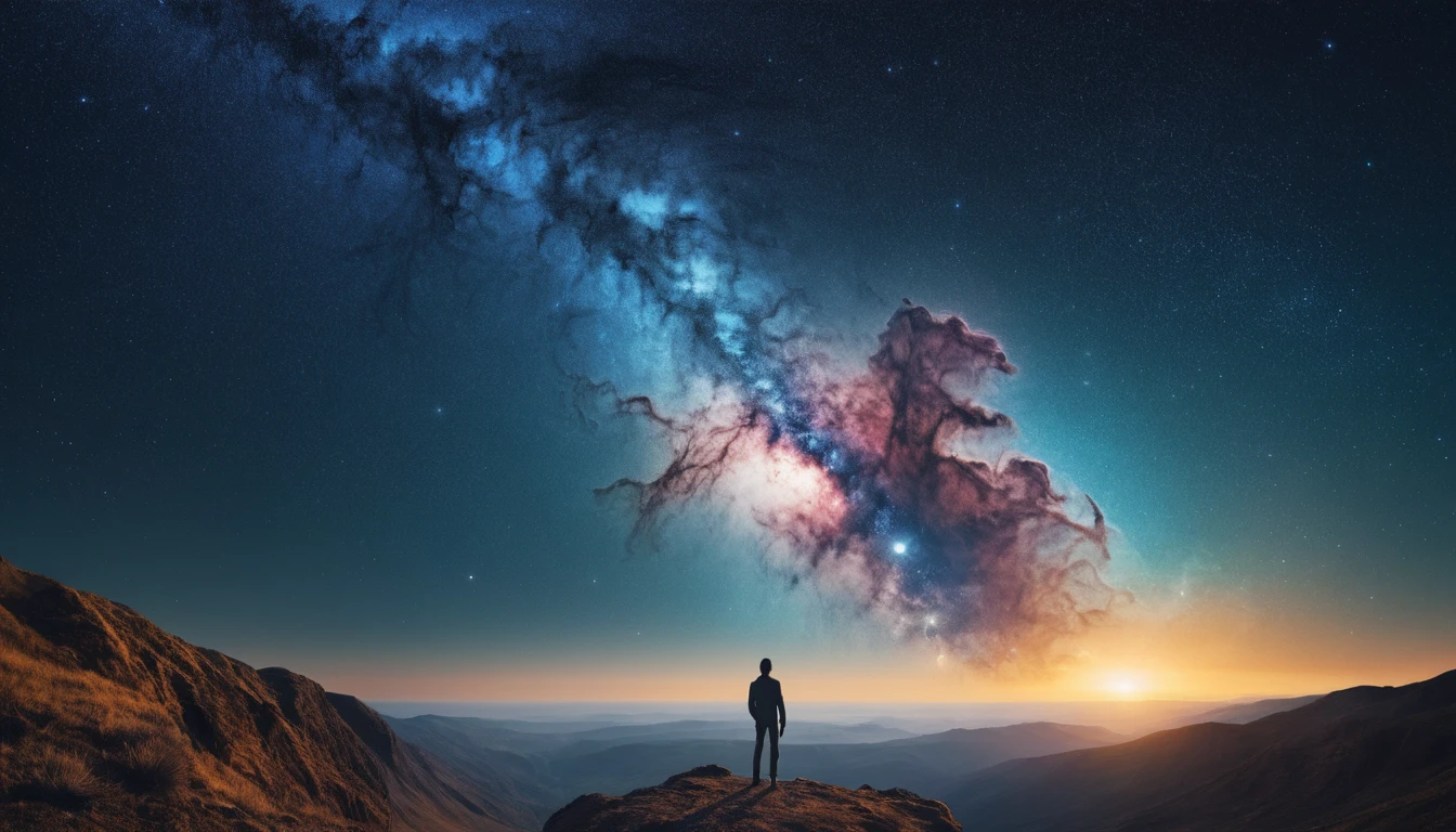 Mano umana che si protende contro uno sfondo cosmico