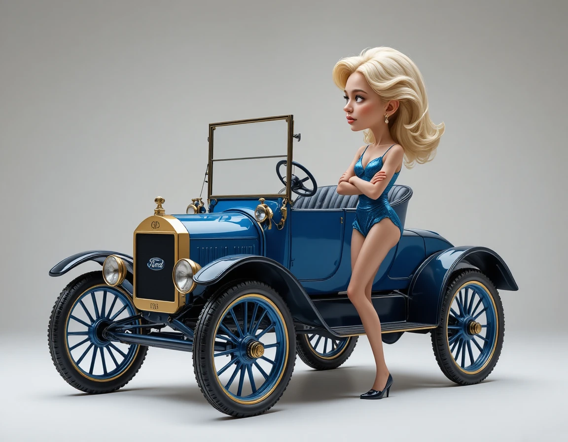 クリーンなスタジオで撮影された青いビンテージ フォード・モデルT