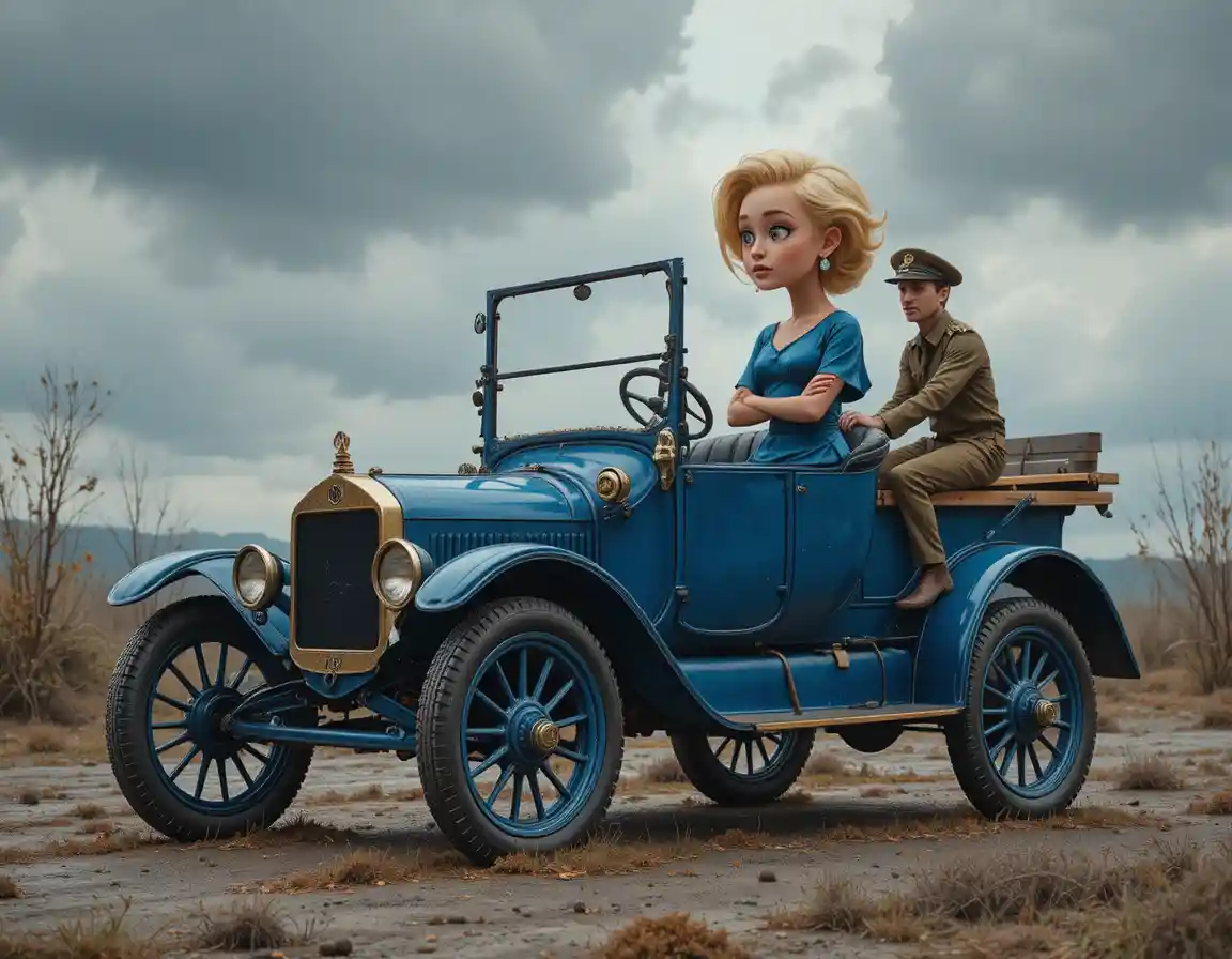 Blauer Vintage-Ford Model T im klassischen Studio-Profil