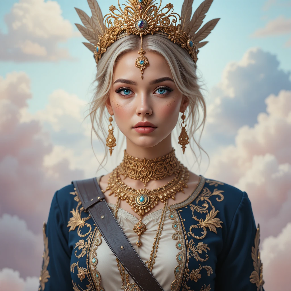 Young crowned woman in ornate fantasy royal attire