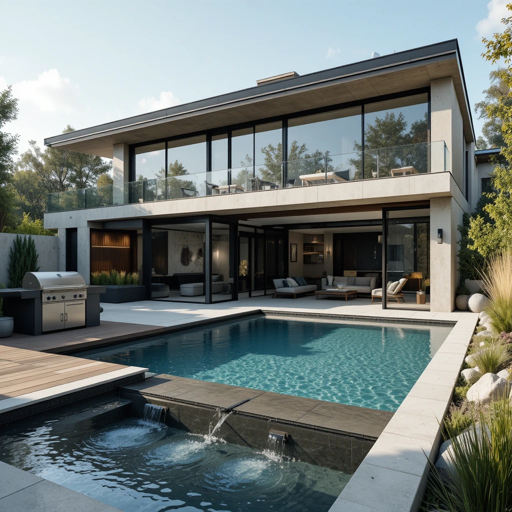 Modern luxury house with pool and serene backyard