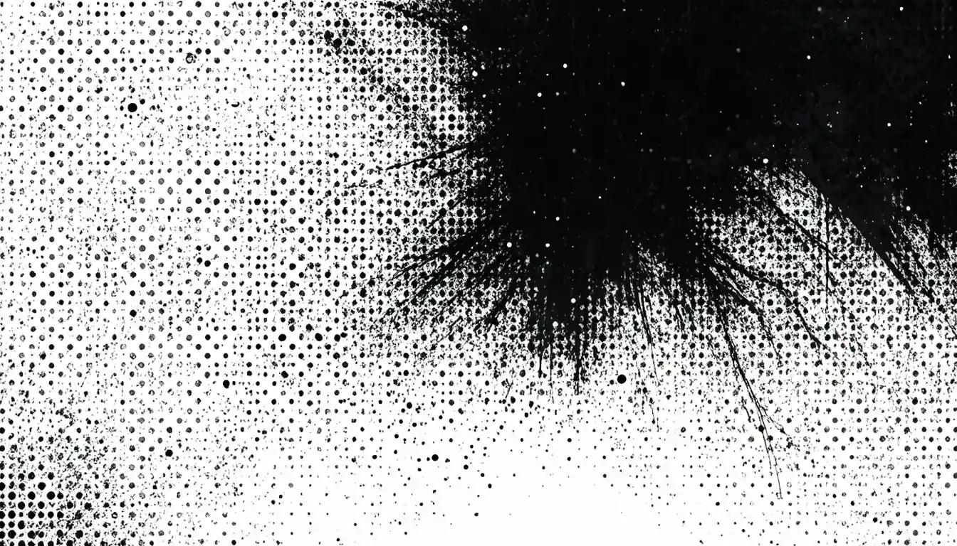 Abstract halftone dots with grunge ink splash texture