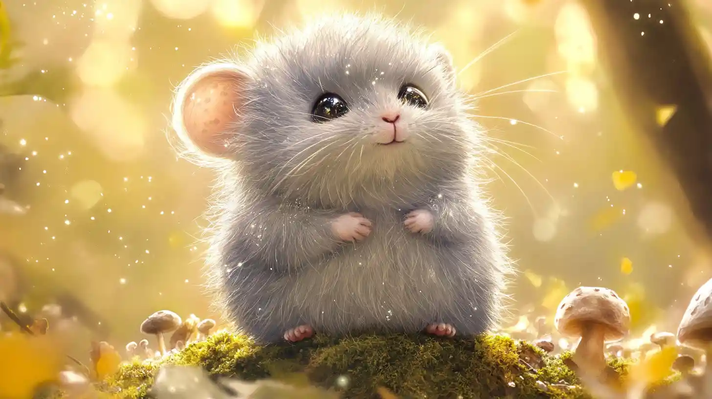 Adorabile Acquerello di Cucciolo di Cincillà su Roccia Muschiosa nella Foresta