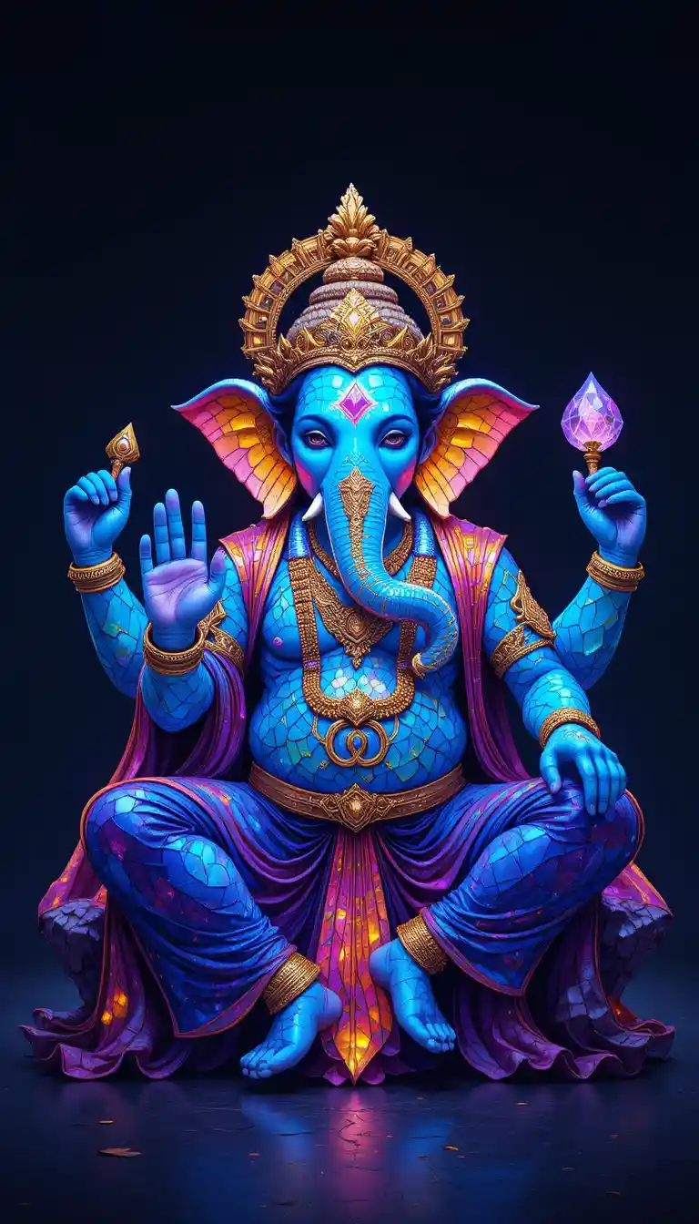 Stained Glass Style Illustration Of Seated Lord Ganesha