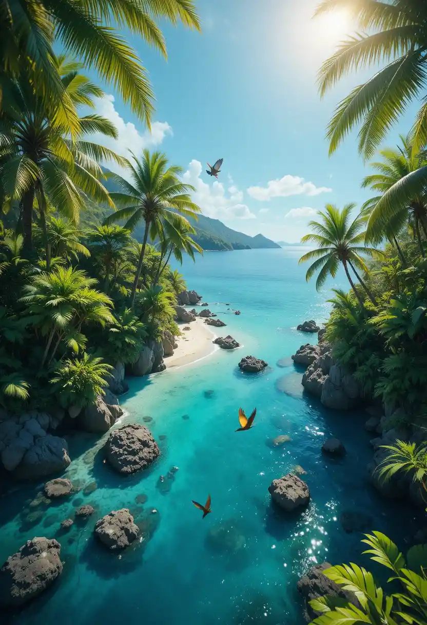 Tropical island from a tranquil bird s eye view