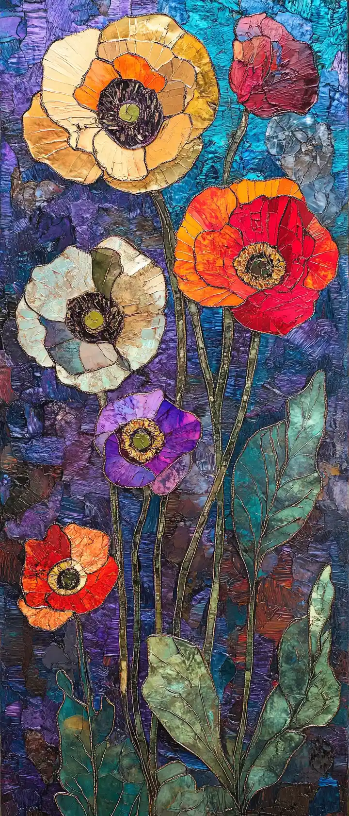 メタリックなポピーの花の大胆なポップアート絵画