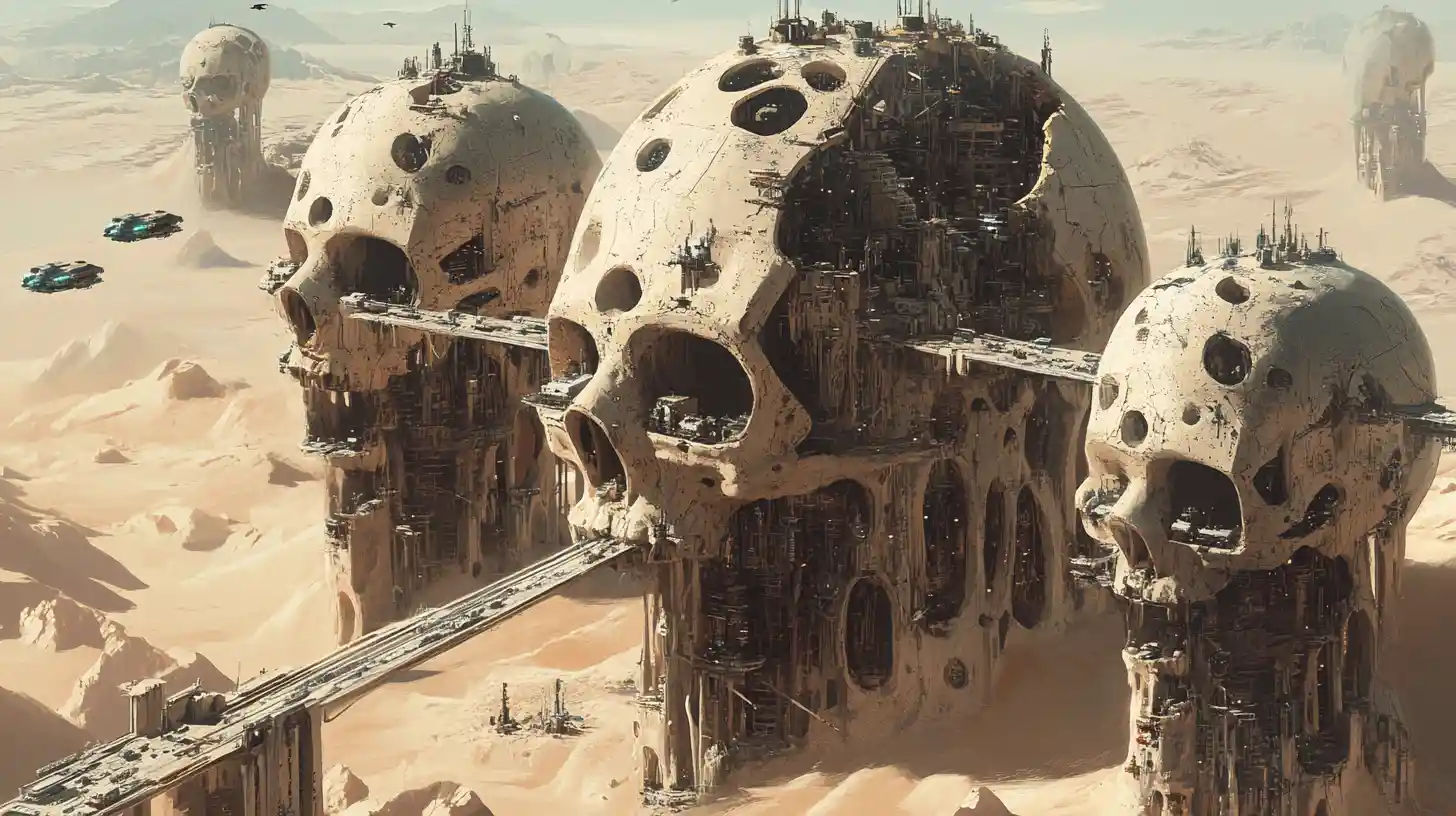 Futuristic Cities Built Inside Giant Alien Skull Structures