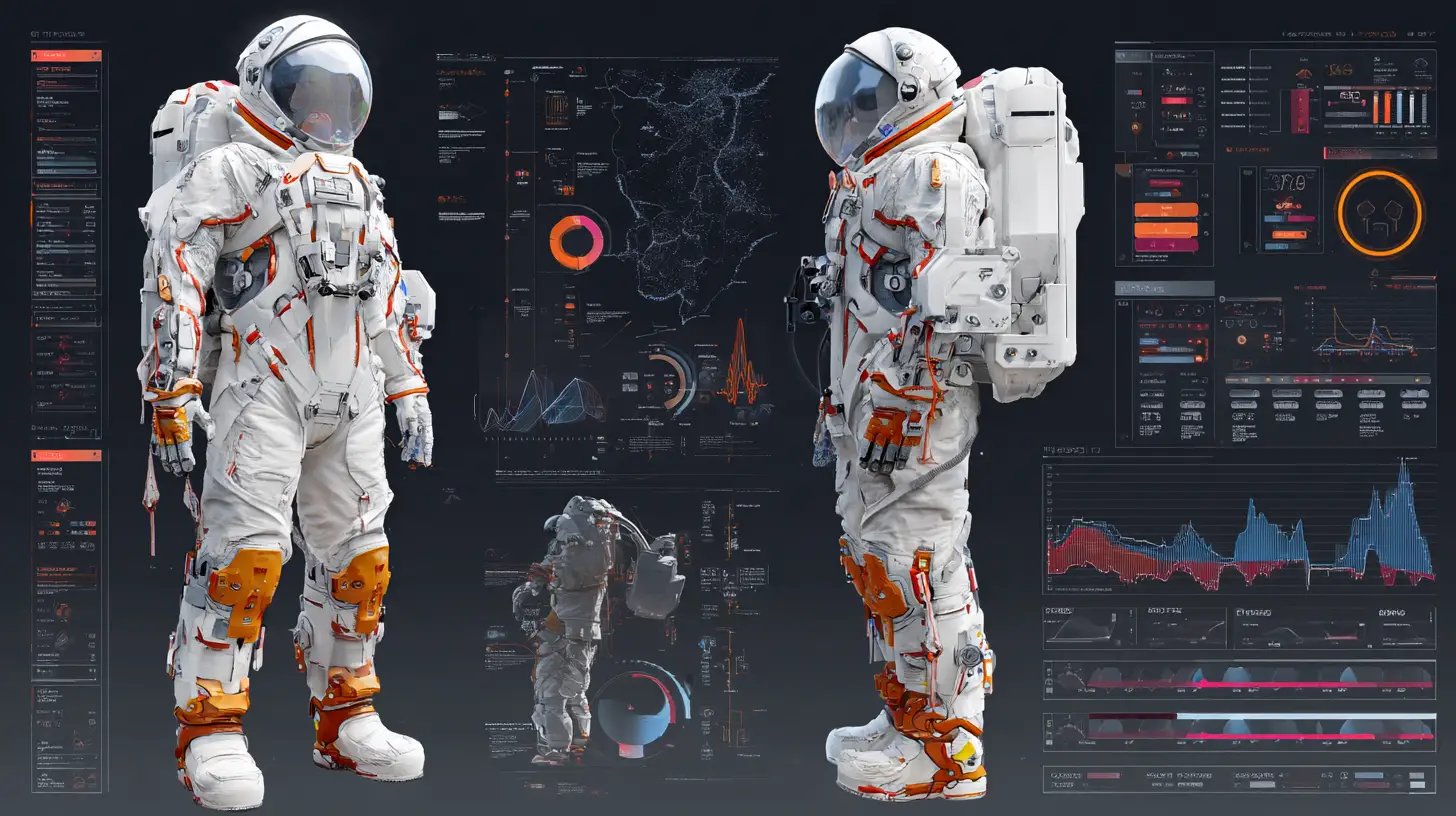 Schéma d’ingénierie 3D d’une combinaison spatiale blanche futuriste