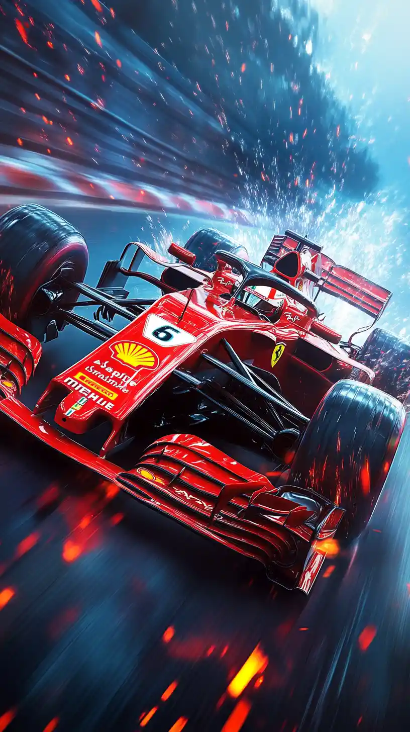 Auto da corsa di Formula rossa in drift in una curva veloce