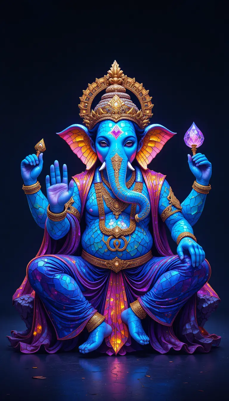 Ilustração em Estilo Vitral do Senhor Ganesha Sentado