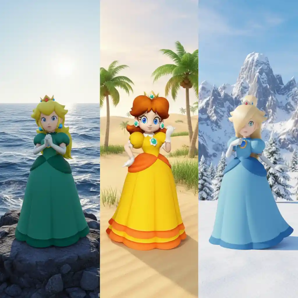 Elegant fantasy princesses in contrasting natural realms