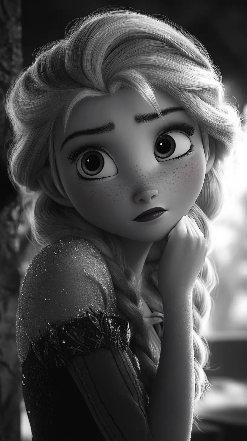 Black and white fairytale portrait of a princess