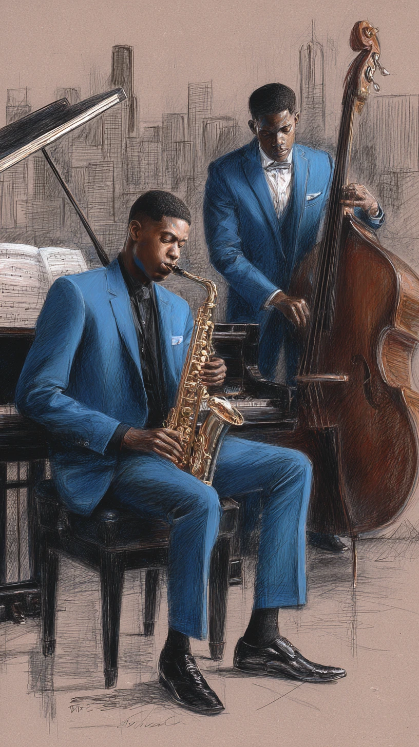 Elegant jazz duo performing in a luxurious night club