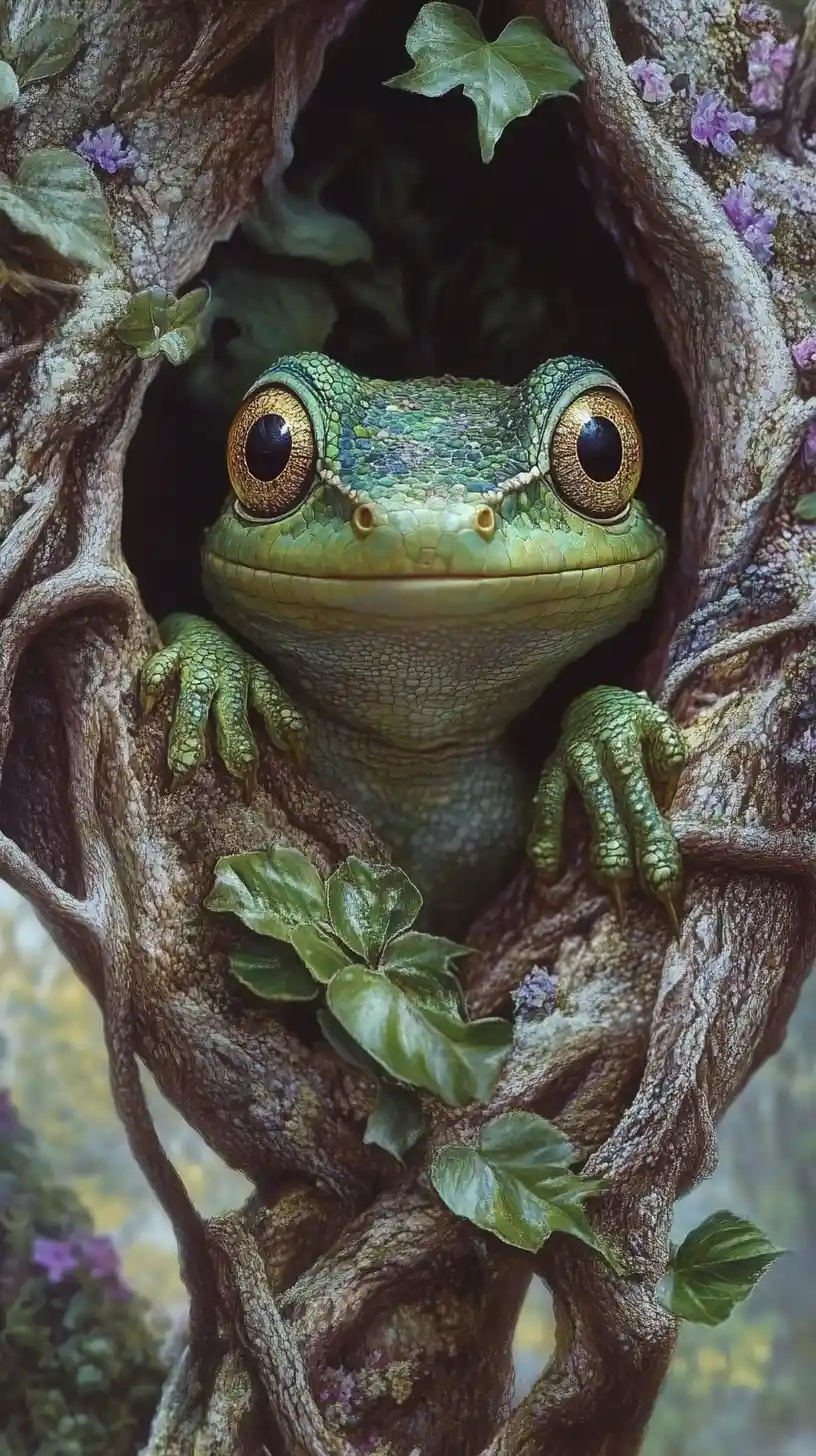 Surreal gecko prince in a strange fantasy illusion scene