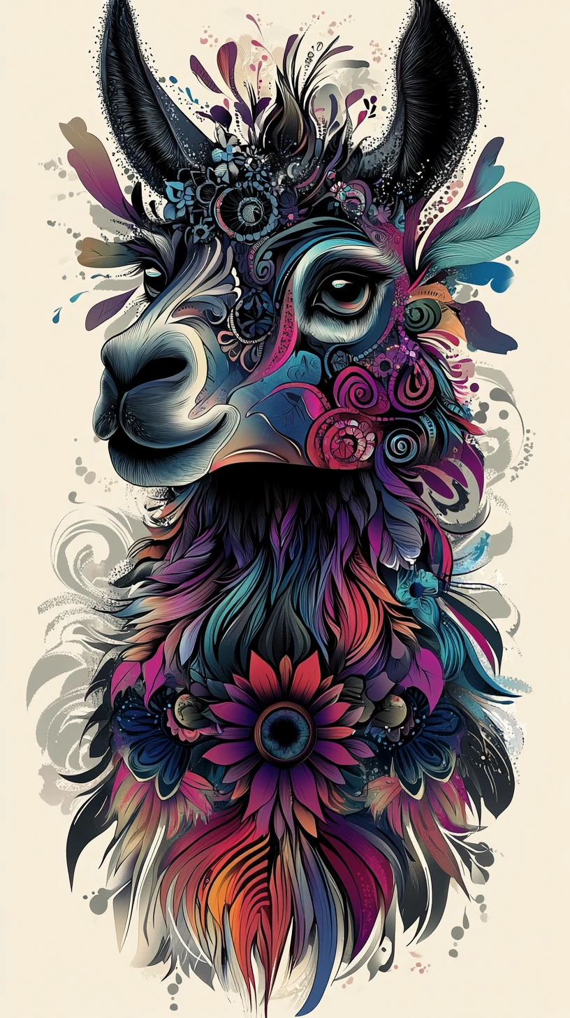 Illustrazione di lama psichedelica e colorata con motivi mandala