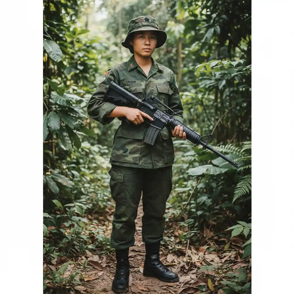 Soldado vietnamita sosteniendo un rifle AR-15