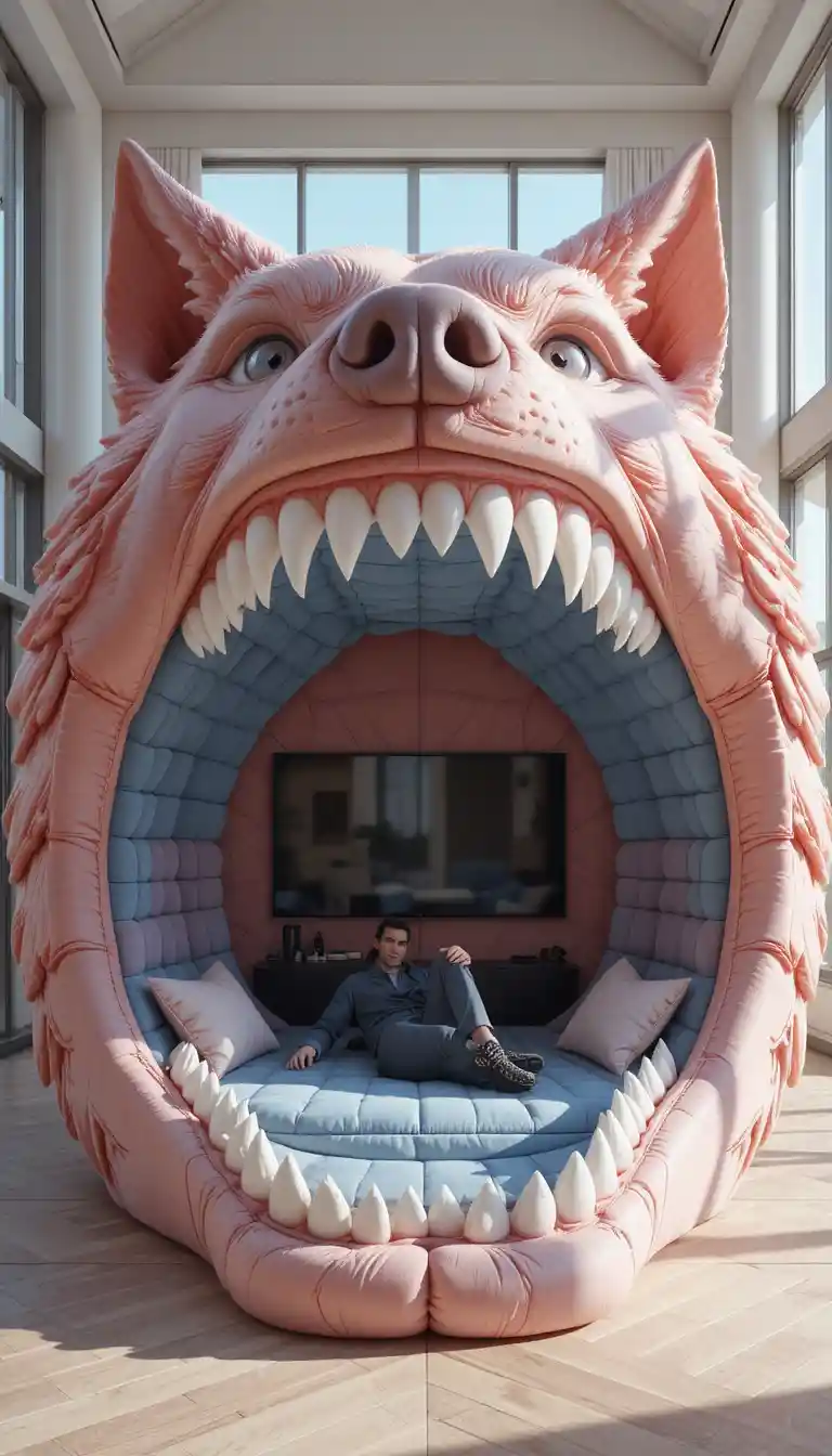 Wolf-förmiges Loungesofa in einem modernen Wohnzimmer