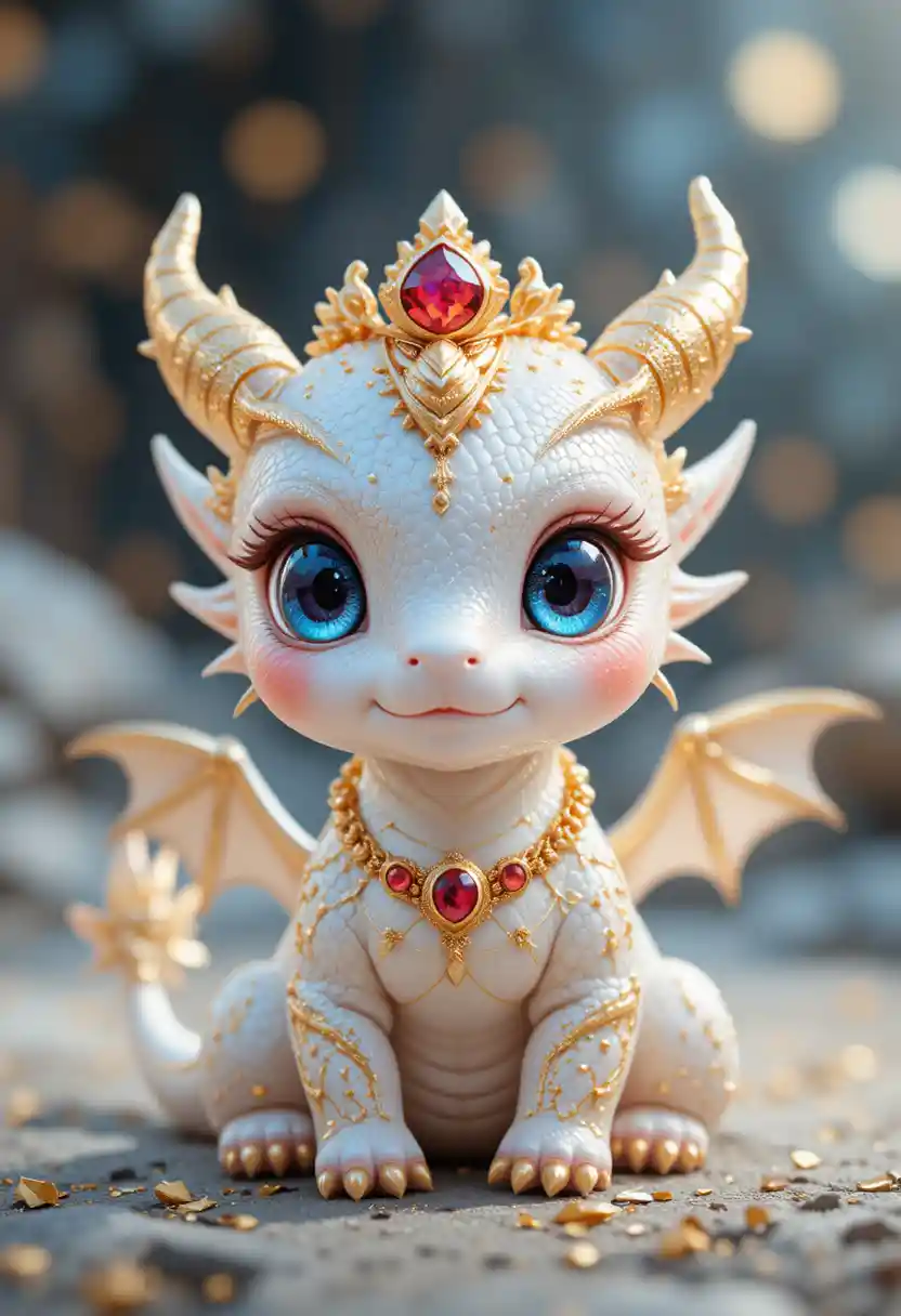 Morbido peluche di draghetto chibi con corona dorata e gemme