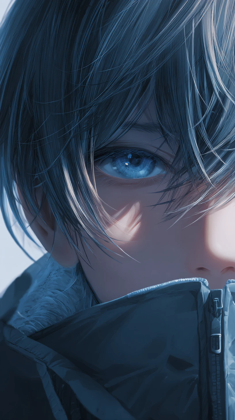 Retrato de homem de anime frio com olhos azul-gelo
