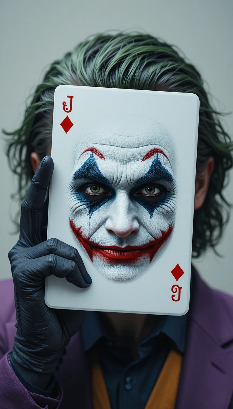 Portrait cinématographique en gros plan d’un homme avec un maquillage de Joker