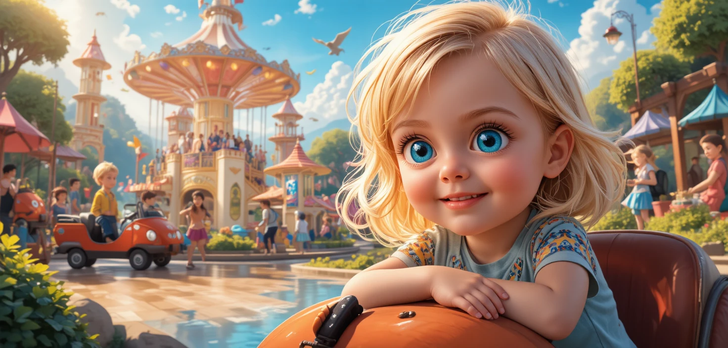 Playful Girl Close Up At Colorful Amusement Park
