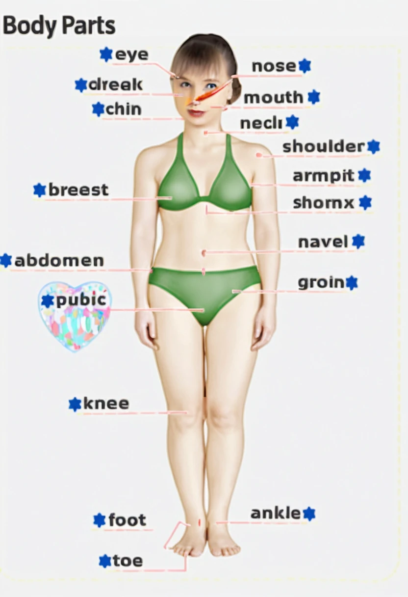 女性の体の部位名称付き 教育用解剖イラスト