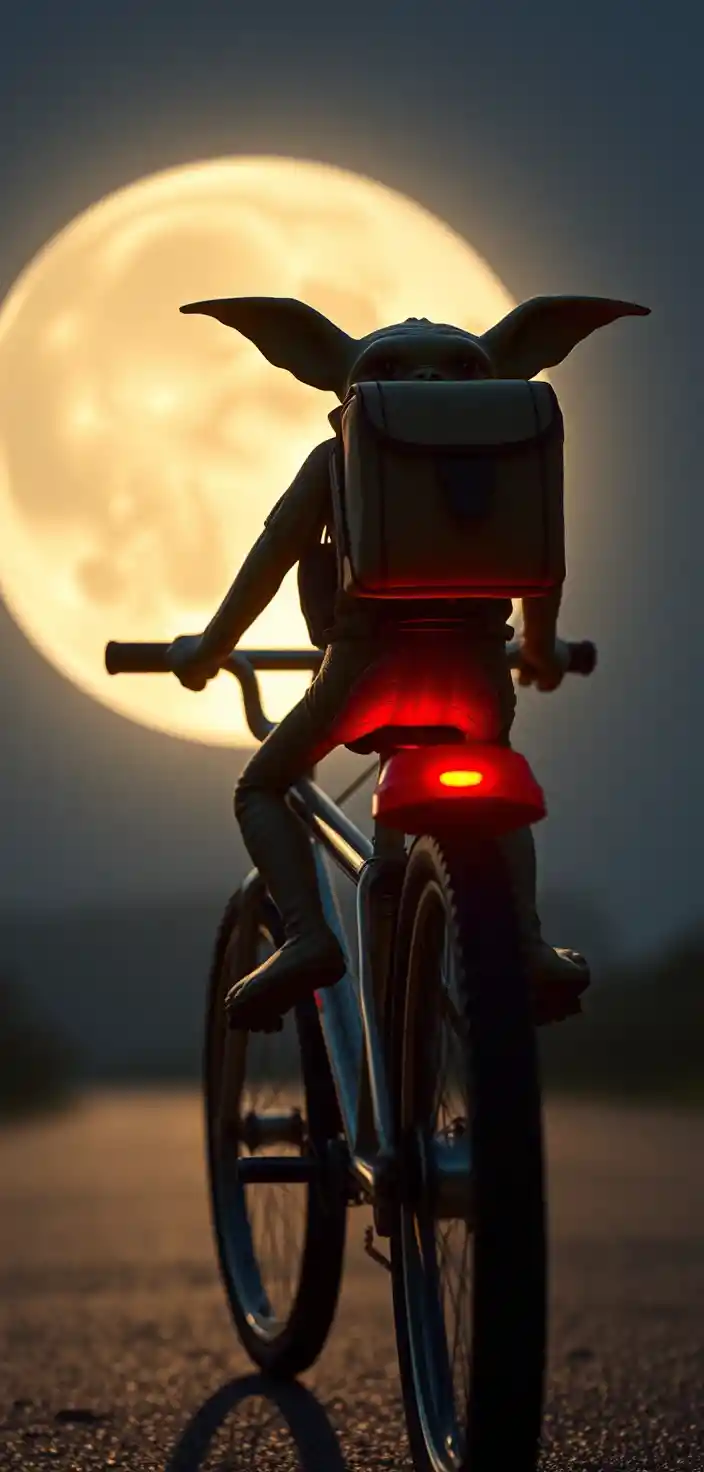 Cinematic bmx silhouette flying across the moonlit night sky